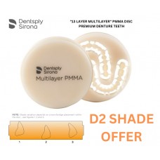 Dentsply Sirona MULTILAYER PMMA Tooth Shade Discs (13 Layers > 80Mpa) - 20mm x 98mm - 1pc - SHADE D2 - OVERSTOCK SPECIAL