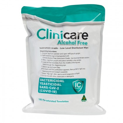 Dentalife Clinicare ALCOHOL FREE Disinfectant Towelette REFILL Pouch - 220 Pack (DL2321R)