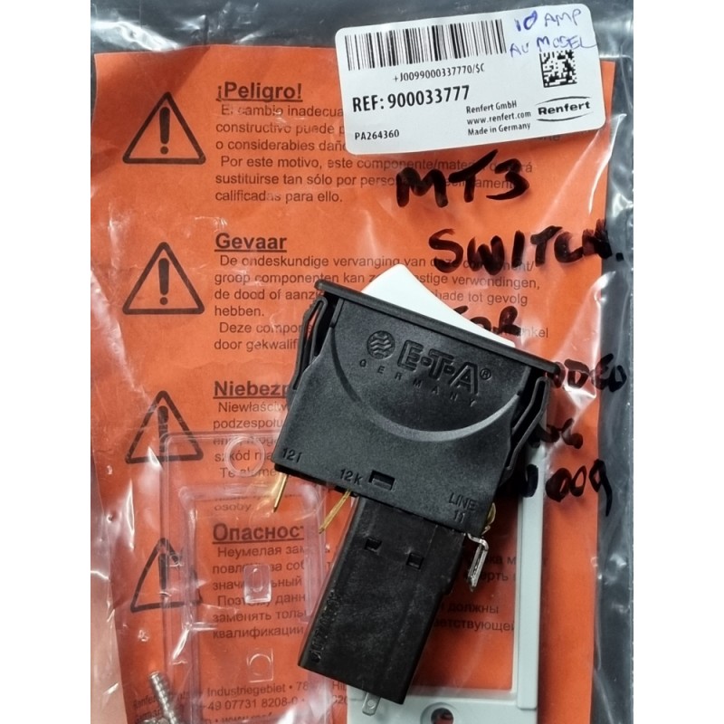 Renfert MT3 On/Off-switch 230 V/10 A (ETA Brand / WHITE Switch) Complete with Silicone Cap (GREY FRAME) - Part 106C - 900033777 – 1pc *** FOR NEW AU MODELS JULY 2022 - AU MODELS 18080000-09 and 18080500-09 - PROVIDE UNIT SERIAL NUMBER