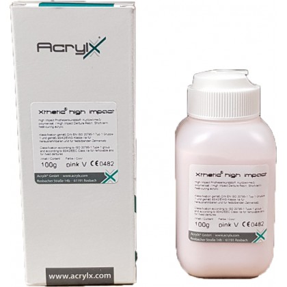 AcrylX Xthetic HIGH IMPACT Heat Cure POWDER ONLY - Pink V (O2) Veined - 100g - EXPIRED CLEARANCE