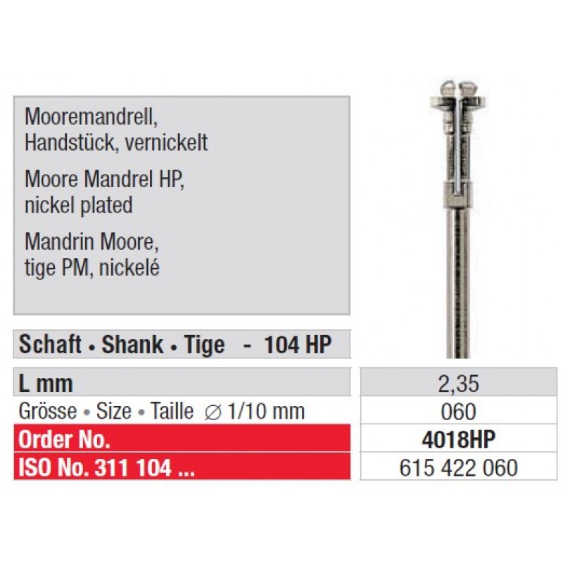 Edenta Snap On Mandrel to suit Moore Discs - 1pc