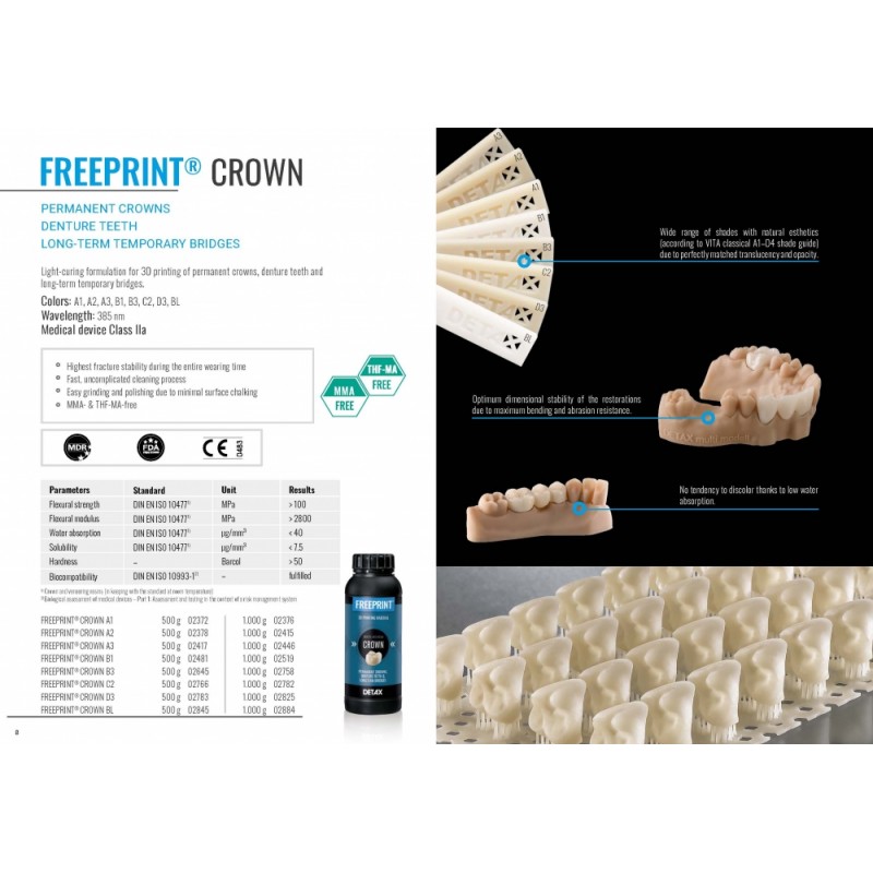 Detax Freeprint CROWN 385 DLP 3D Printing Resin - 500g