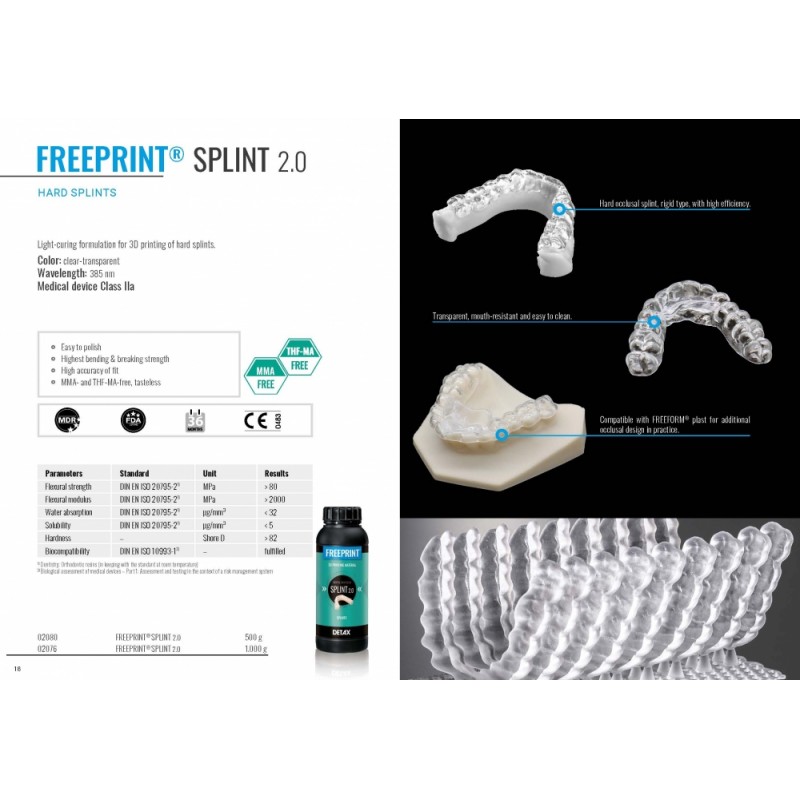 Detax Freeprint SPLINT 2.0 (HARD) 385 DLP 3D Printing Resin 02076 - 1000g