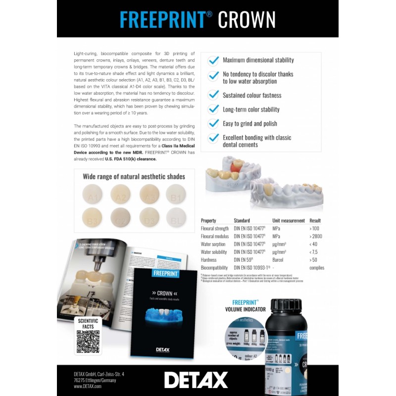 Detax Freeprint CROWN 385 DLP 3D Printing Resin - 500g