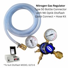 NK Optik Otoflash G171-6 - Harris 802 Nitrogen Regulator 0-400kPa (0-4 Bar) Knob Bonnet and Connecting Kit – Type 50 Bottle Connector - 2.5m Connecting Hose and Quick Connect - 1 KIT 
