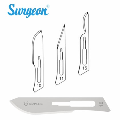 Surgeon Sterile Carbon Steel Scalpel Blades -  To Suit Handle Style No.3 - Shape Options No.10 or No.11 - Box of 100 